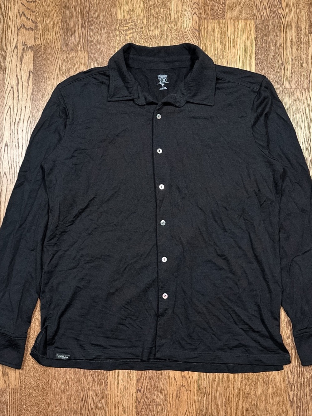 Icebreaker Superfine Lite 200 Merino Wool Black L/S Button Shirt Mens XL